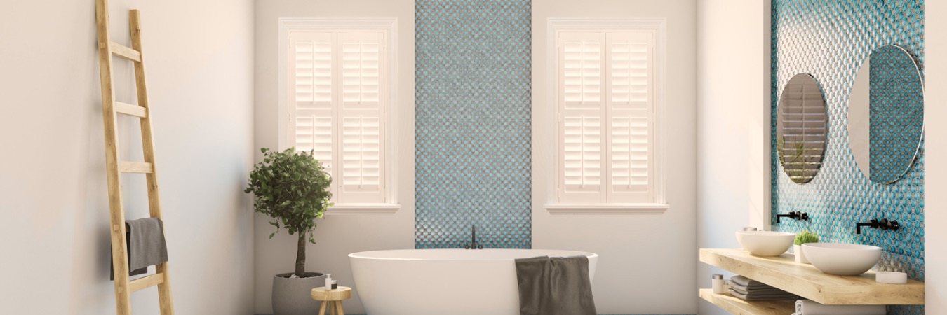 Plantation shutters in a bathroom