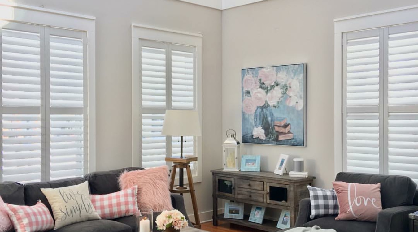 White shutters in cozy living room