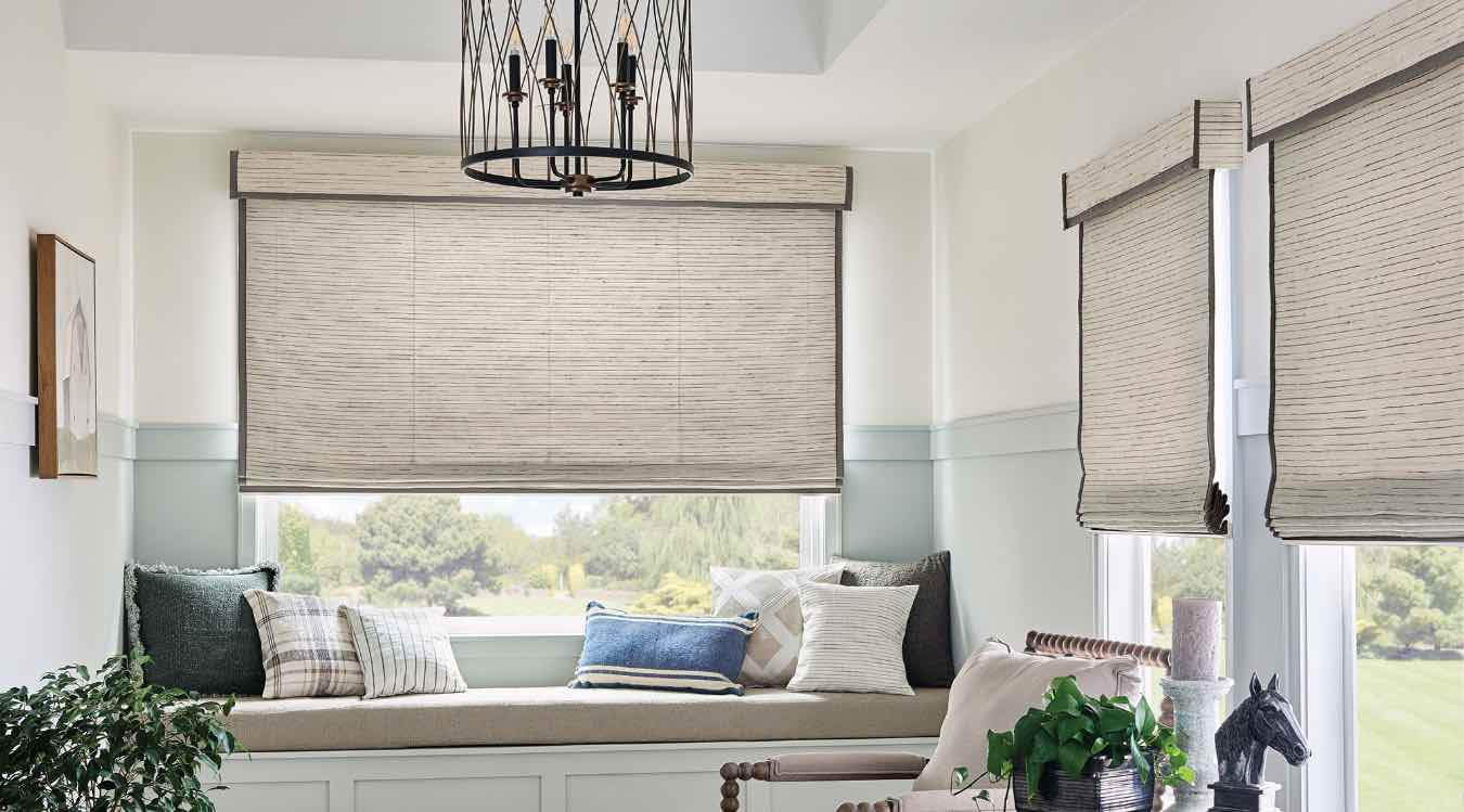 Motorized natural shades in reading nook
