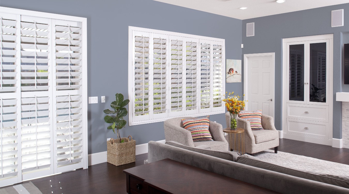 Plantation shutters in a living room