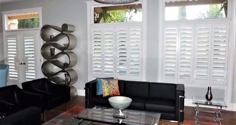 Fort Lauderdale DIY shutters in living room.