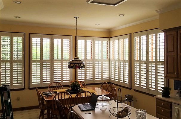 Polywood plantation shutters are great for big windows. Plantation shutters in kitchen